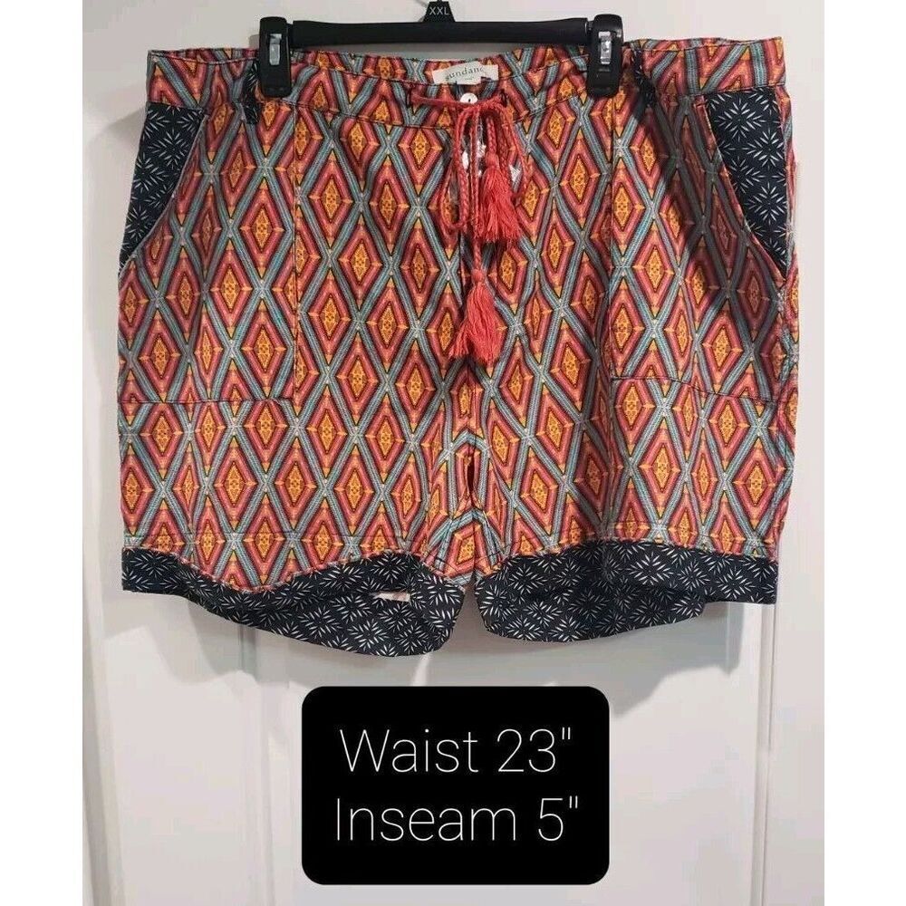 Sundance‎ Kalini Linen Blend Aztec Drawstring Shorts Womens Size XXL NWT